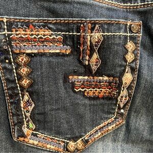 Grace In LA Western Embroidered Dark Wash Skinny Jean Distressed Denim size 33